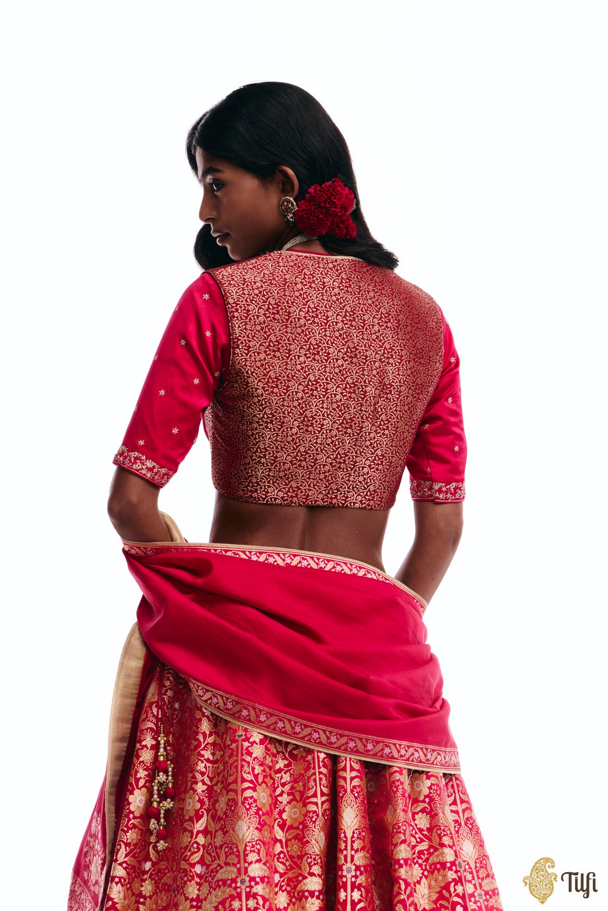 'Iram' Rani Pink Real Zari Pure Satin Silk Banarasi Handloom Lehenga Set