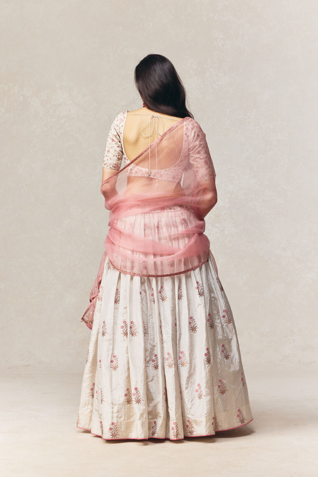 White-Silver Tissue Banarasi Handloom Lehenga Set with Hand-embroidered Dupatta