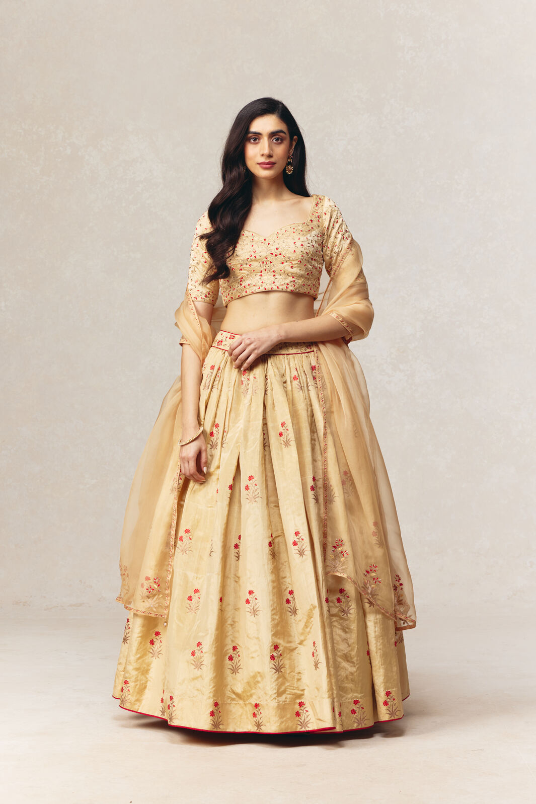 Gold Tissue Banarasi Handloom Lehenga Set with Hand-embroidered Dupatta