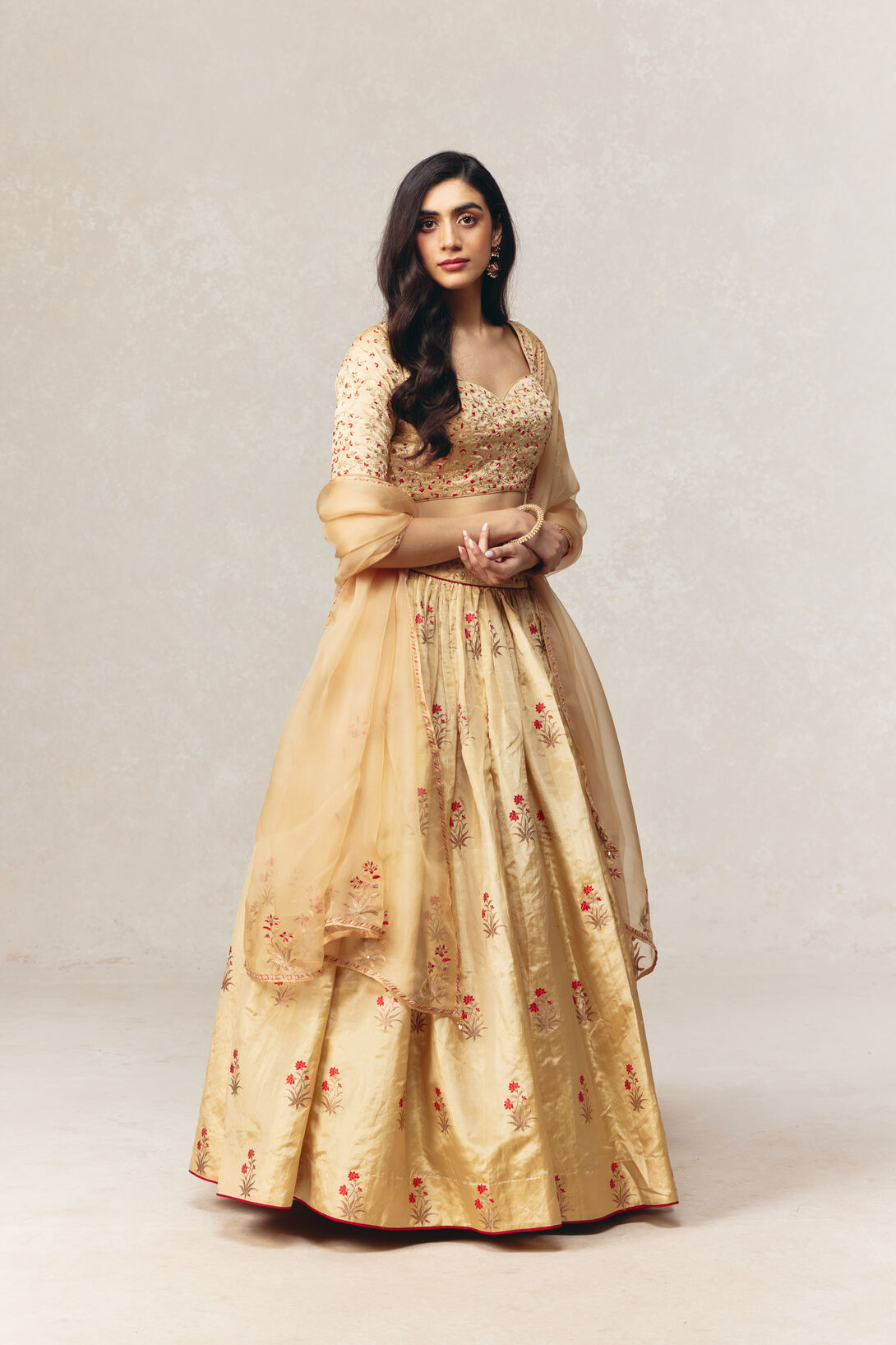Gold Tissue Banarasi Handloom Lehenga Set with Hand-embroidered Dupatta