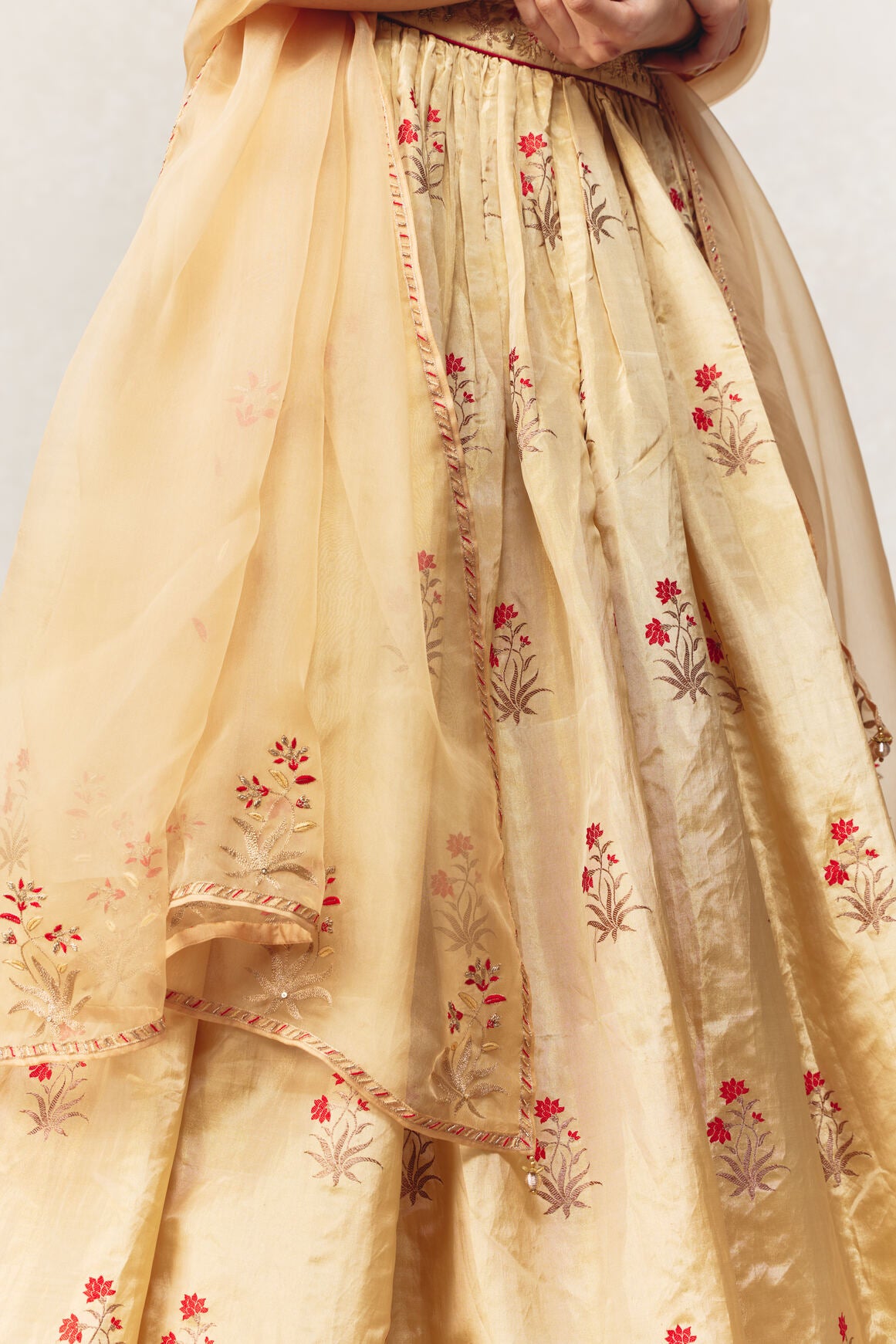 Gold Tissue Banarasi Handloom Lehenga Set with Hand-embroidered Dupatta