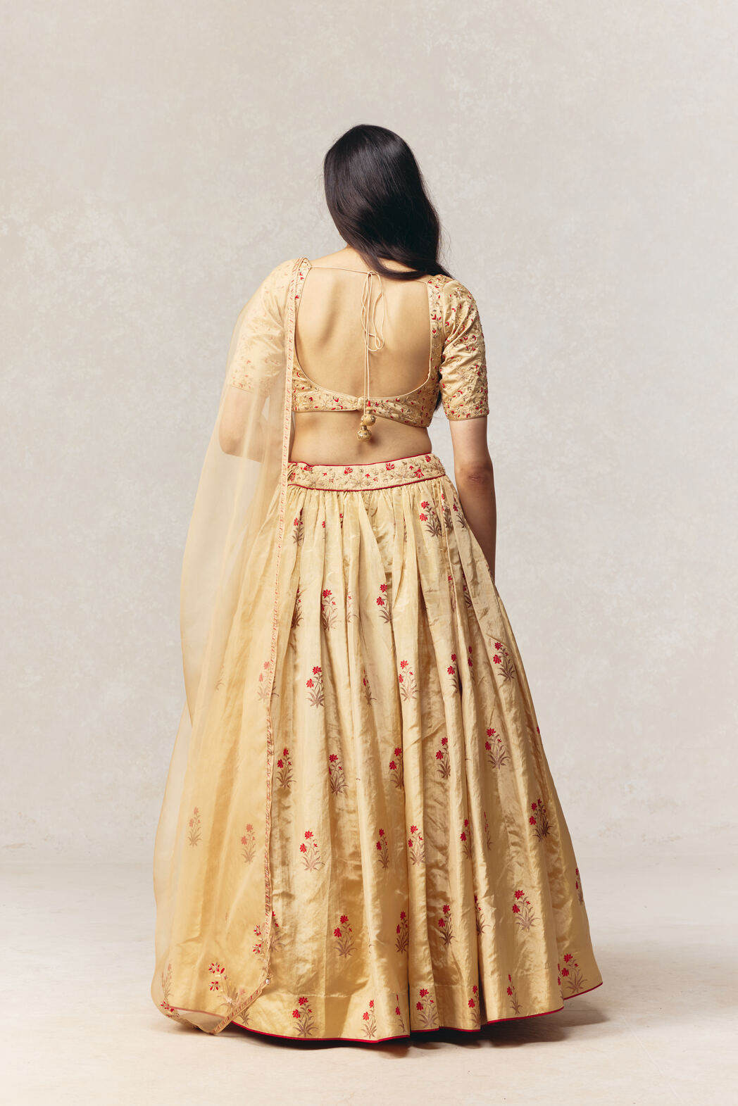 Gold Tissue Banarasi Handloom Lehenga Set with Hand-embroidered Dupatta