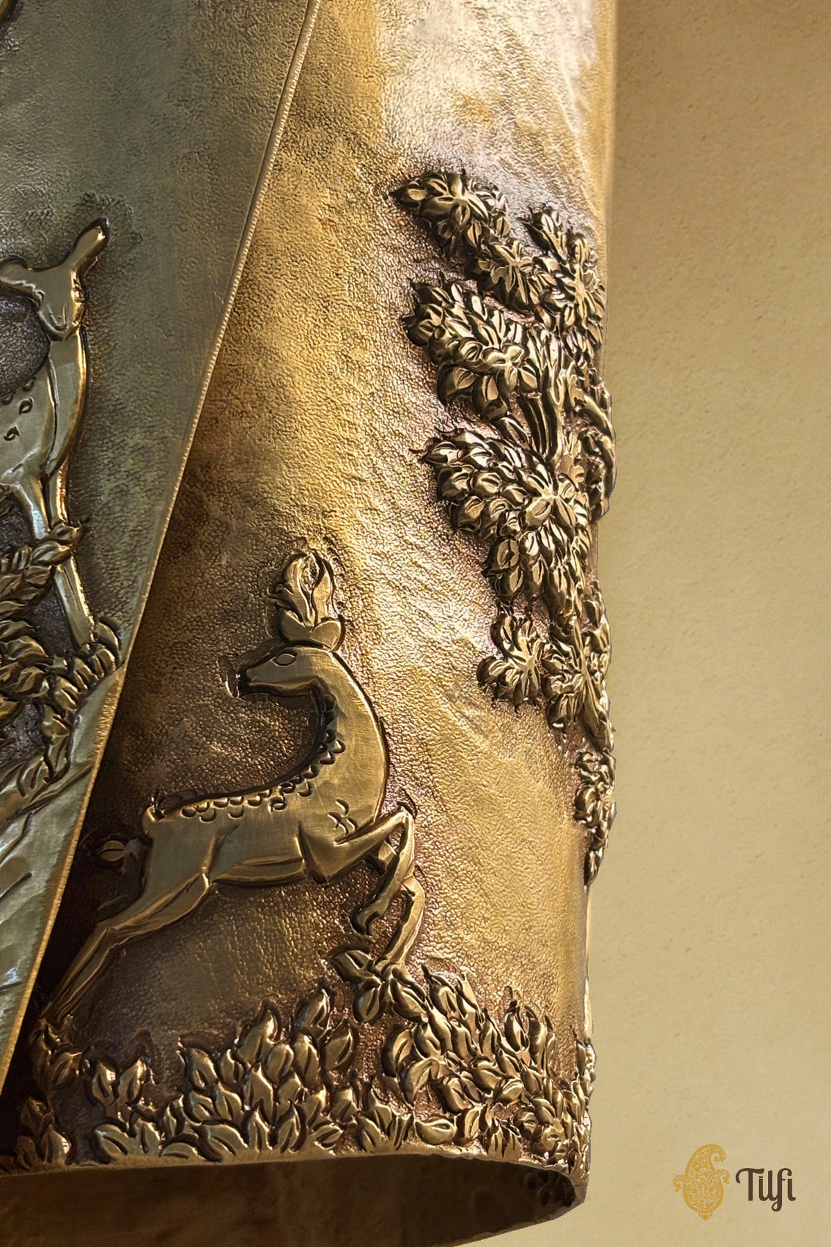 Pure Brass Shikargah Metal Repoussé Light Sconce Set