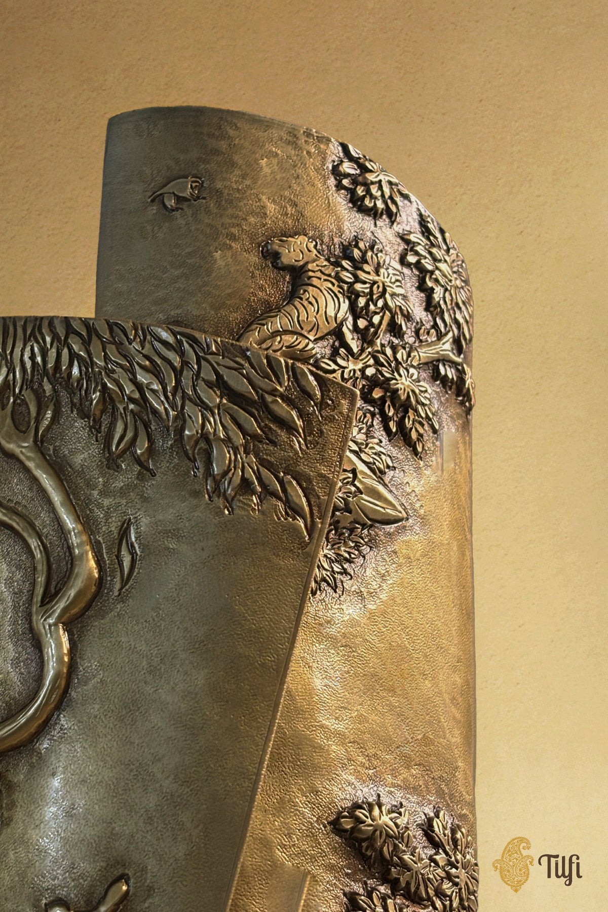 Pure Brass Shikargah Metal Repoussé Light Sconce Set