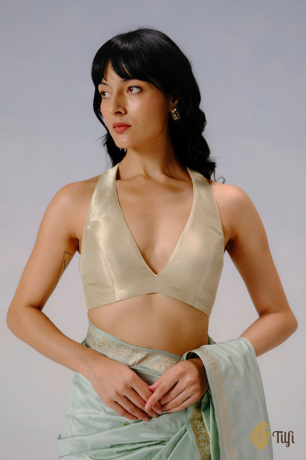 Off-White Pure Katan Silk Handloom Banarasi Blouse