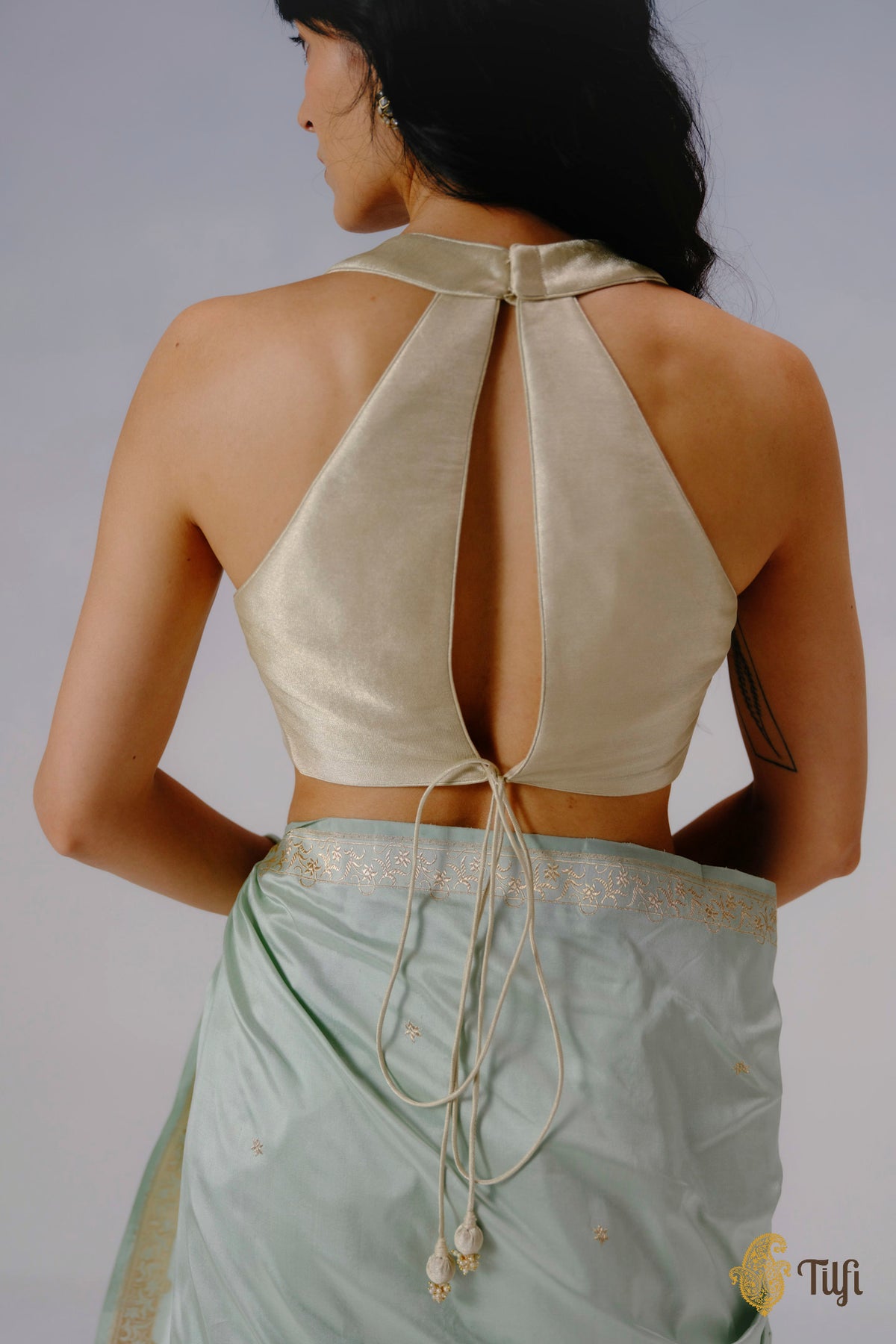 Off-White Pure Katan Silk Handloom Banarasi Blouse
