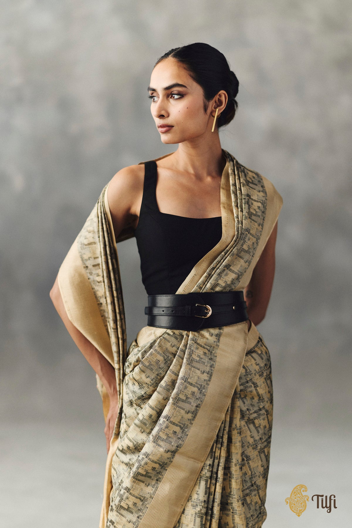 Pre-Order: 'Prerana' Beige Pure Soft Satin Silk Banarasi Handloom Saree