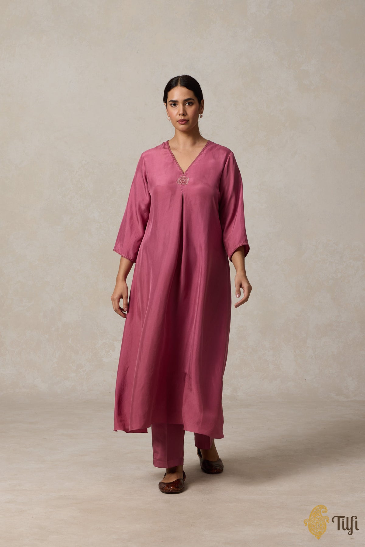 Pink Hand-Embroidered Pure Silk Suit Set