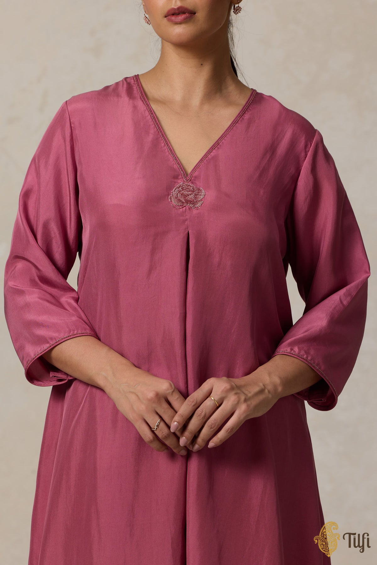 Pink Hand-Embroidered Pure Silk Suit Set