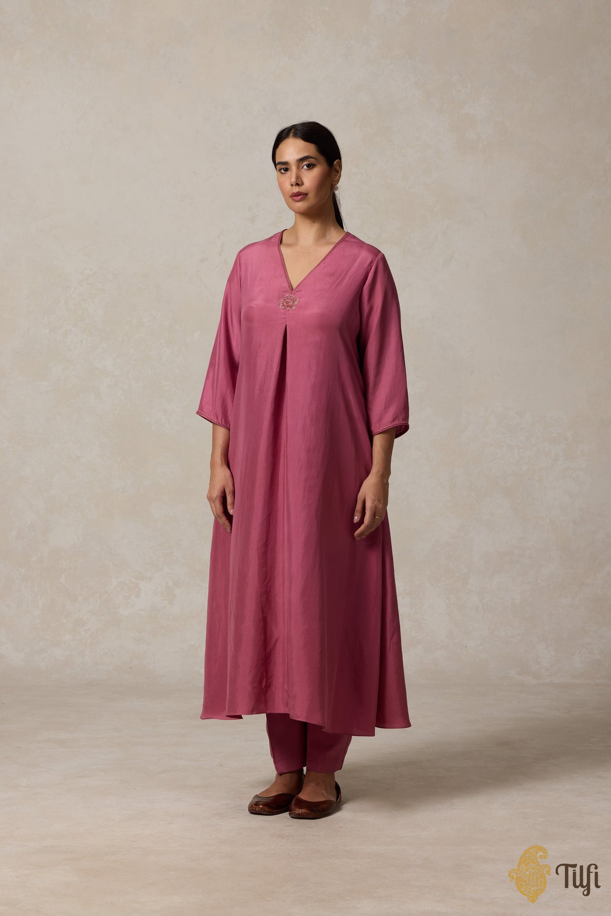 Pink Hand-Embroidered Pure Silk Suit Set