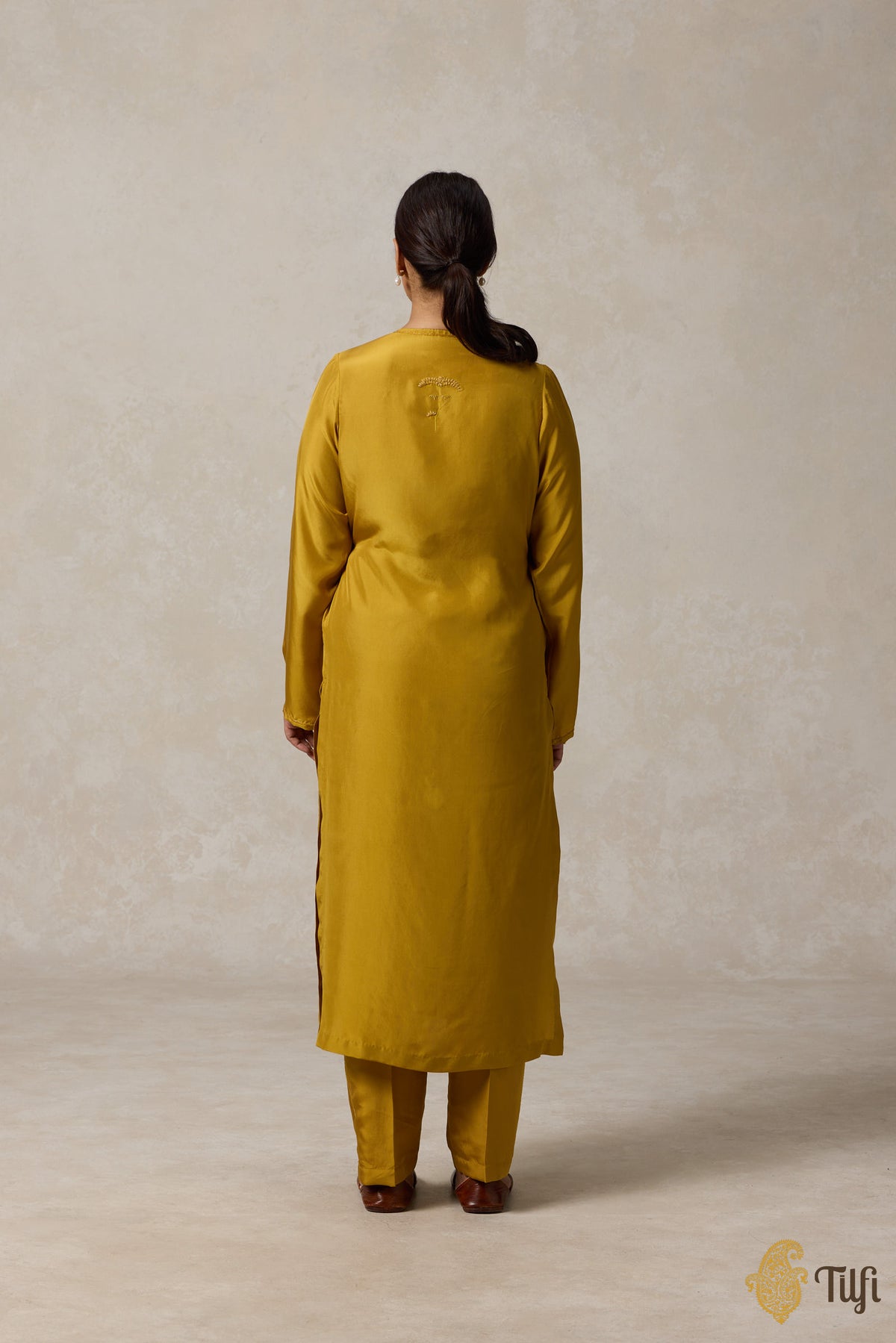 Mustard Pure Silk Hand-Embroidered Angrakha Suit Set