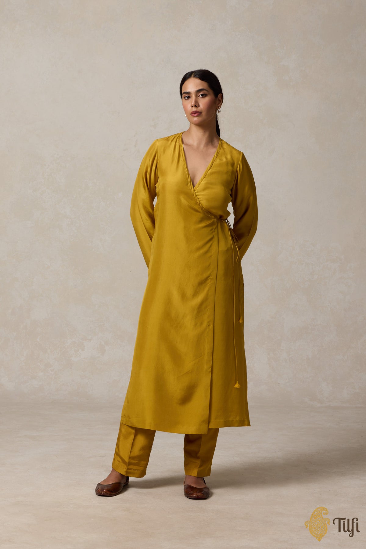 Mustard Pure Silk Hand-Embroidered Angrakha Suit Set