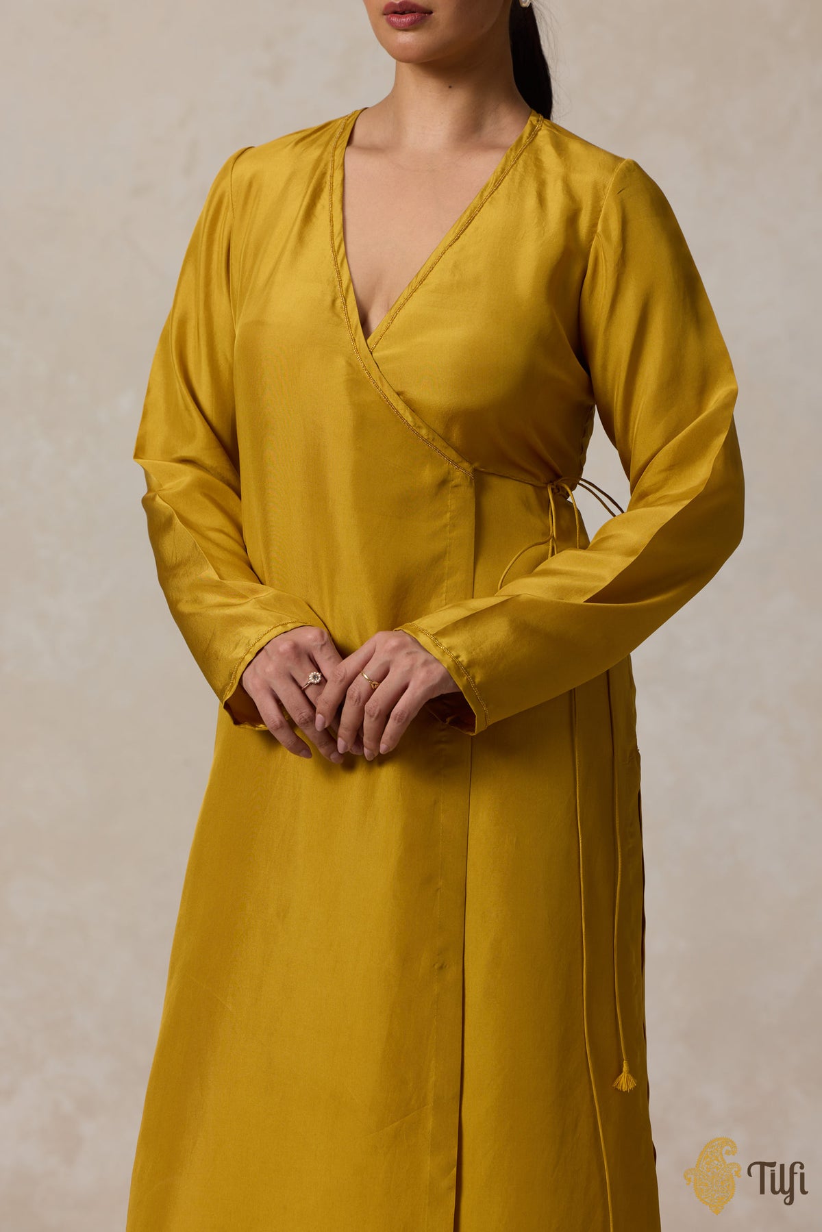 Mustard Pure Silk Hand-Embroidered Angrakha Suit Set