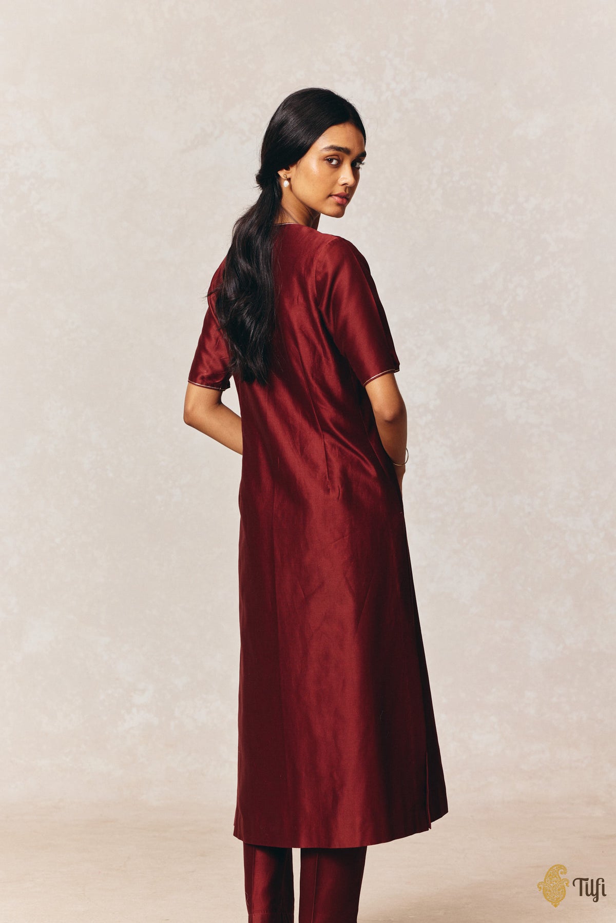 Dark Maroon Pure Silk Cotton Tilfi Essentials Suit Set