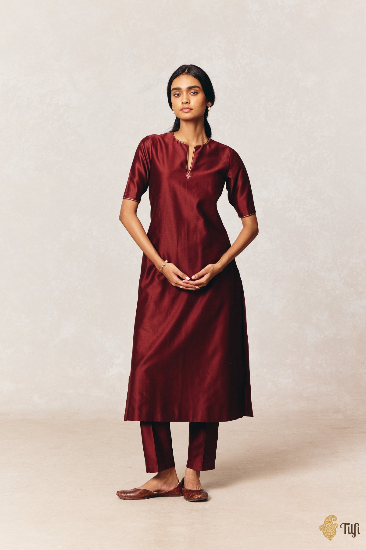 Dark Maroon Pure Silk Cotton Tilfi Essentials Suit Set