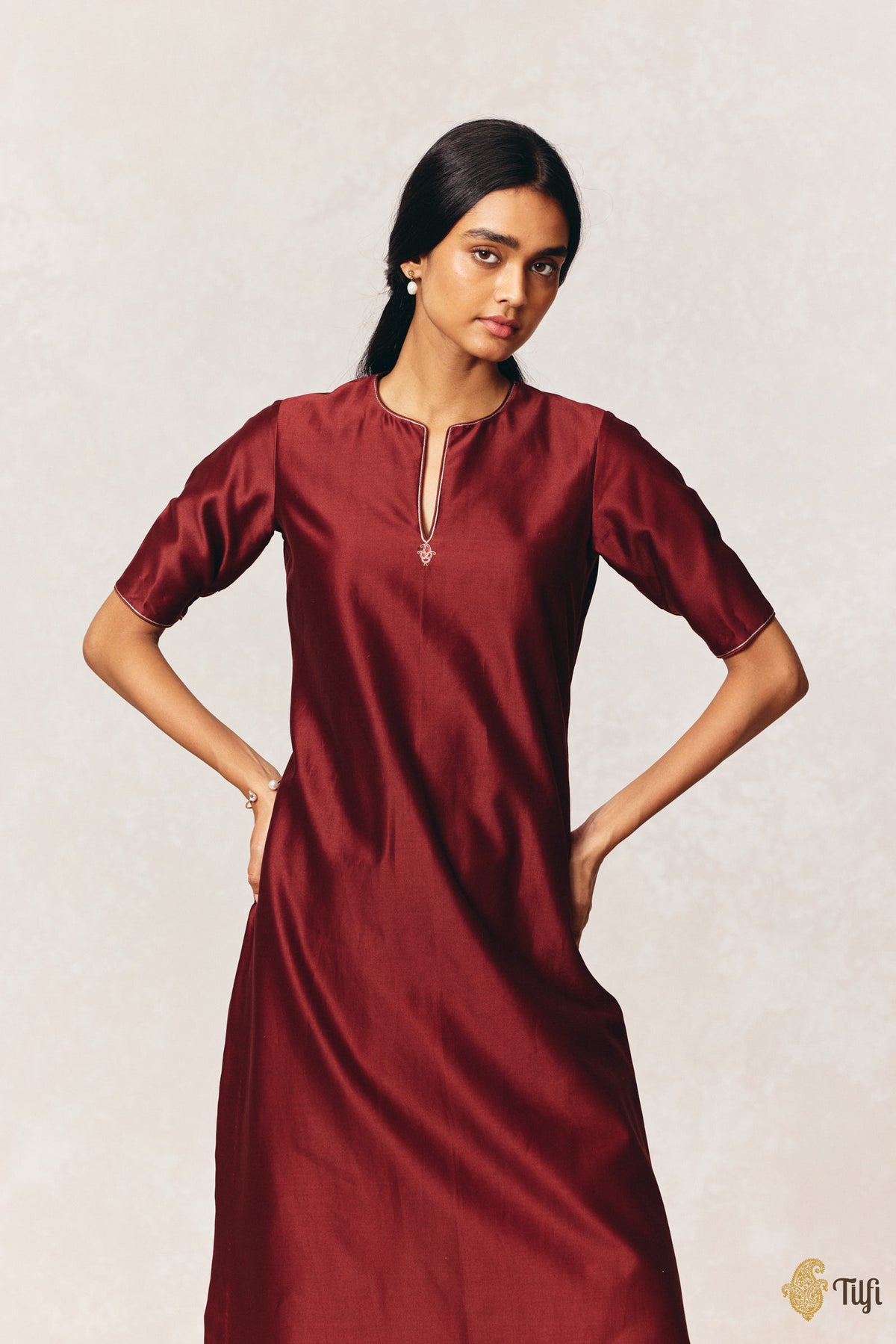 Dark Maroon Pure Silk Cotton Tilfi Essentials Suit Set