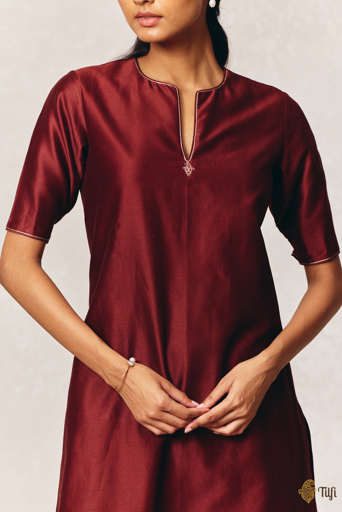 Dark Maroon Pure Silk Cotton Tilfi Essentials Suit Set