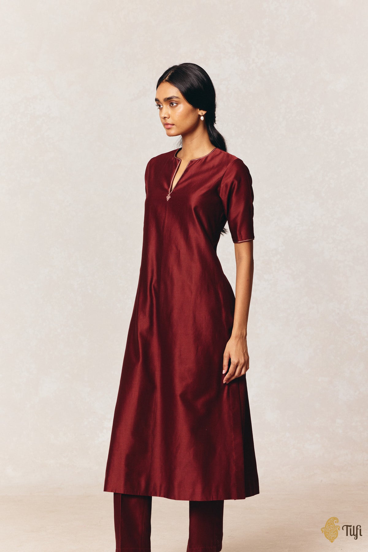 Dark Maroon Pure Silk Cotton Tilfi Essentials Suit Set