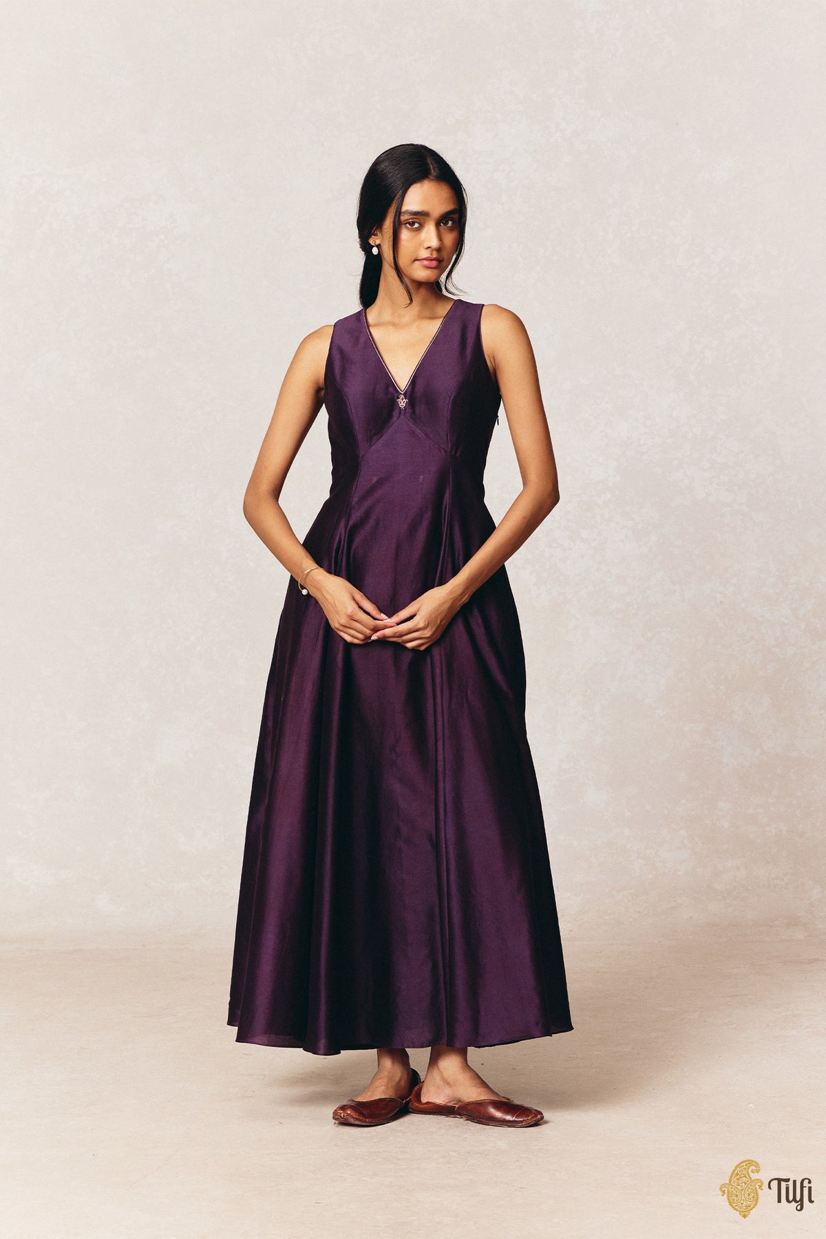 Purple Pure Silk Cotton Tilfi Essentials Anarkali Suit Set