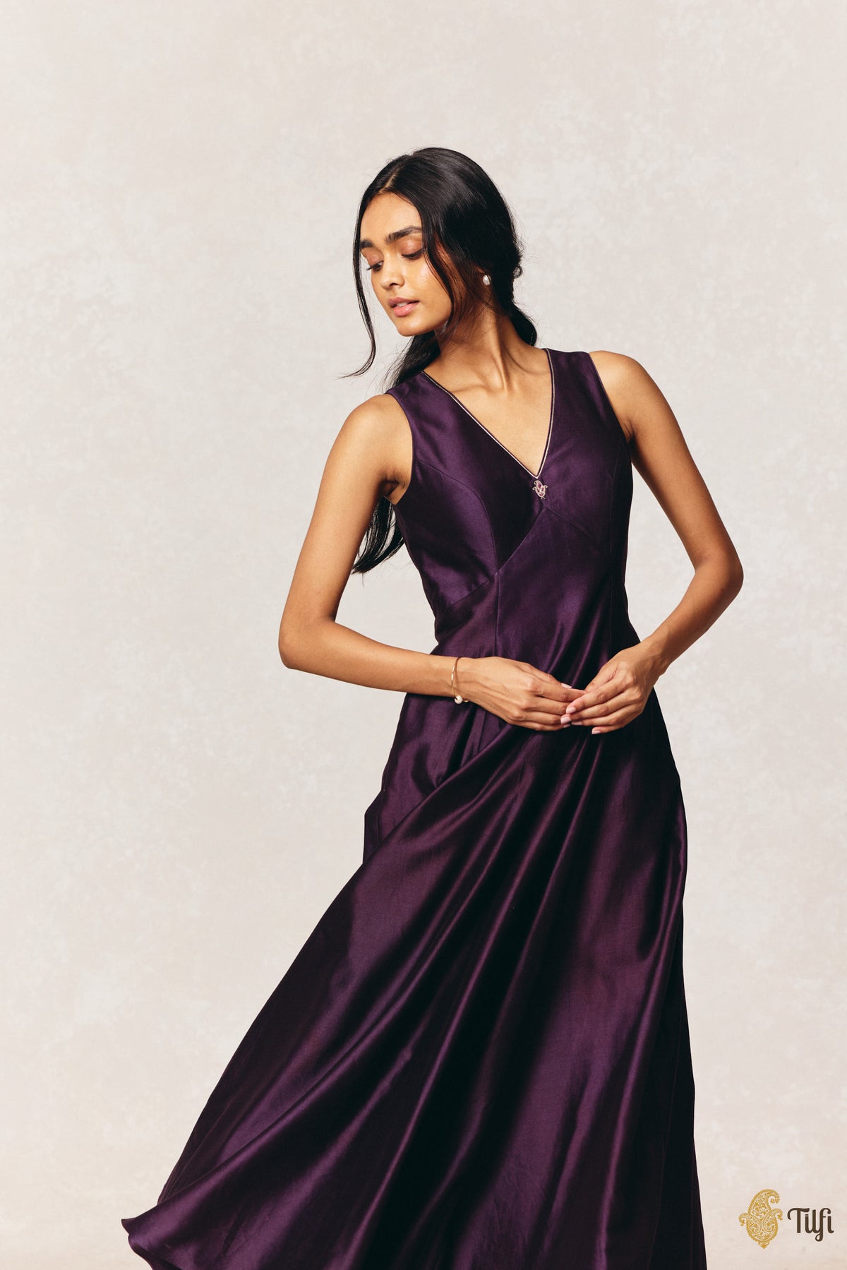 Purple Pure Silk Cotton Tilfi Essentials Anarkali Suit Set