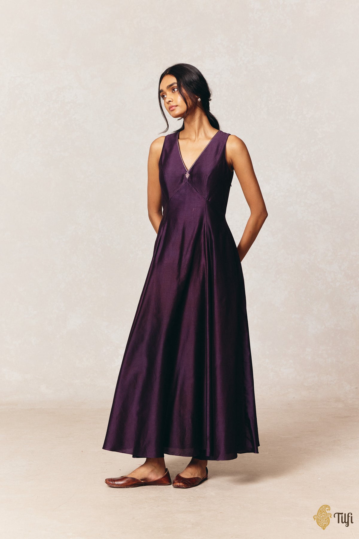 Purple Pure Silk Cotton Tilfi Essentials Anarkali Suit Set