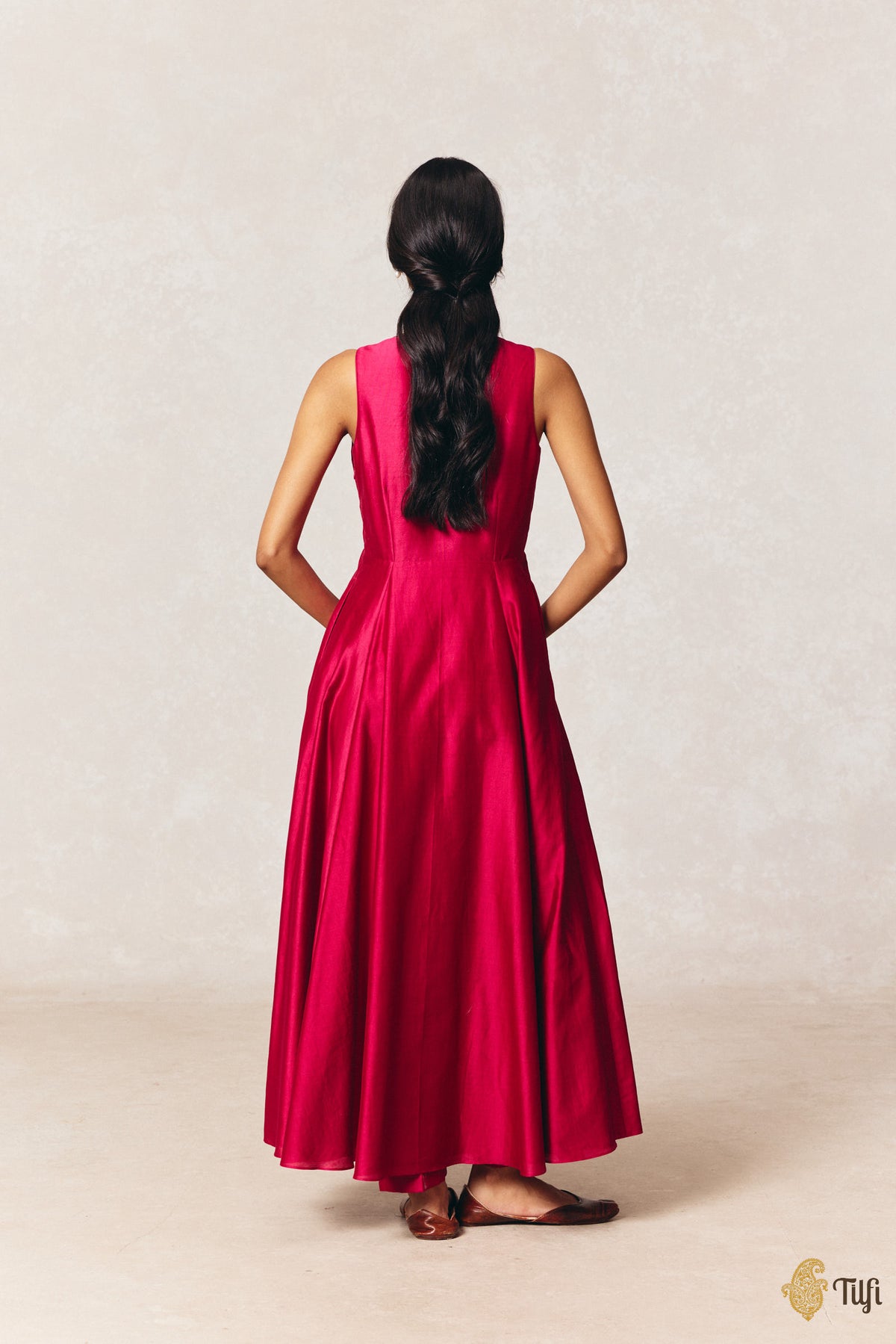 Rani Pink Pure Silk Cotton Tilfi Essentials Anarkali Suit Set