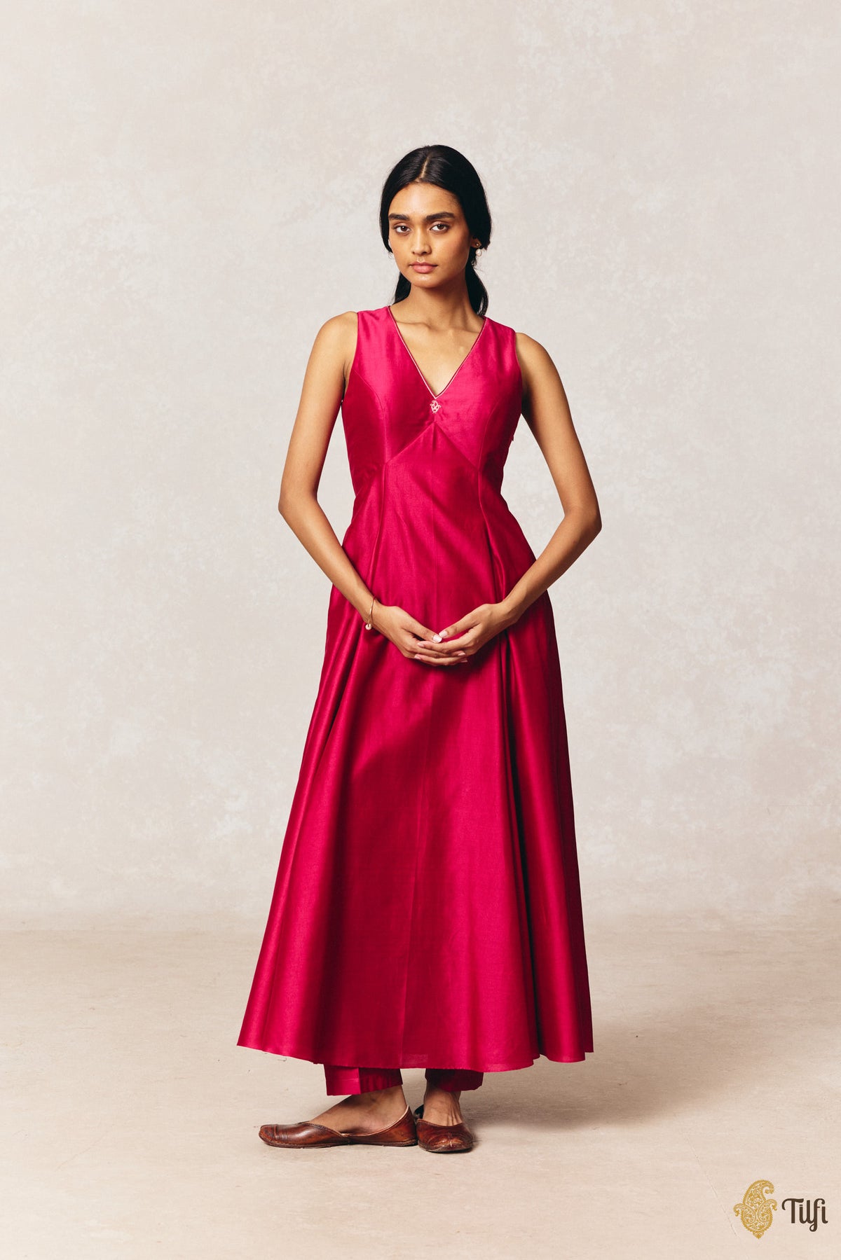 Rani Pink Pure Silk Cotton Tilfi Essentials Anarkali Suit Set