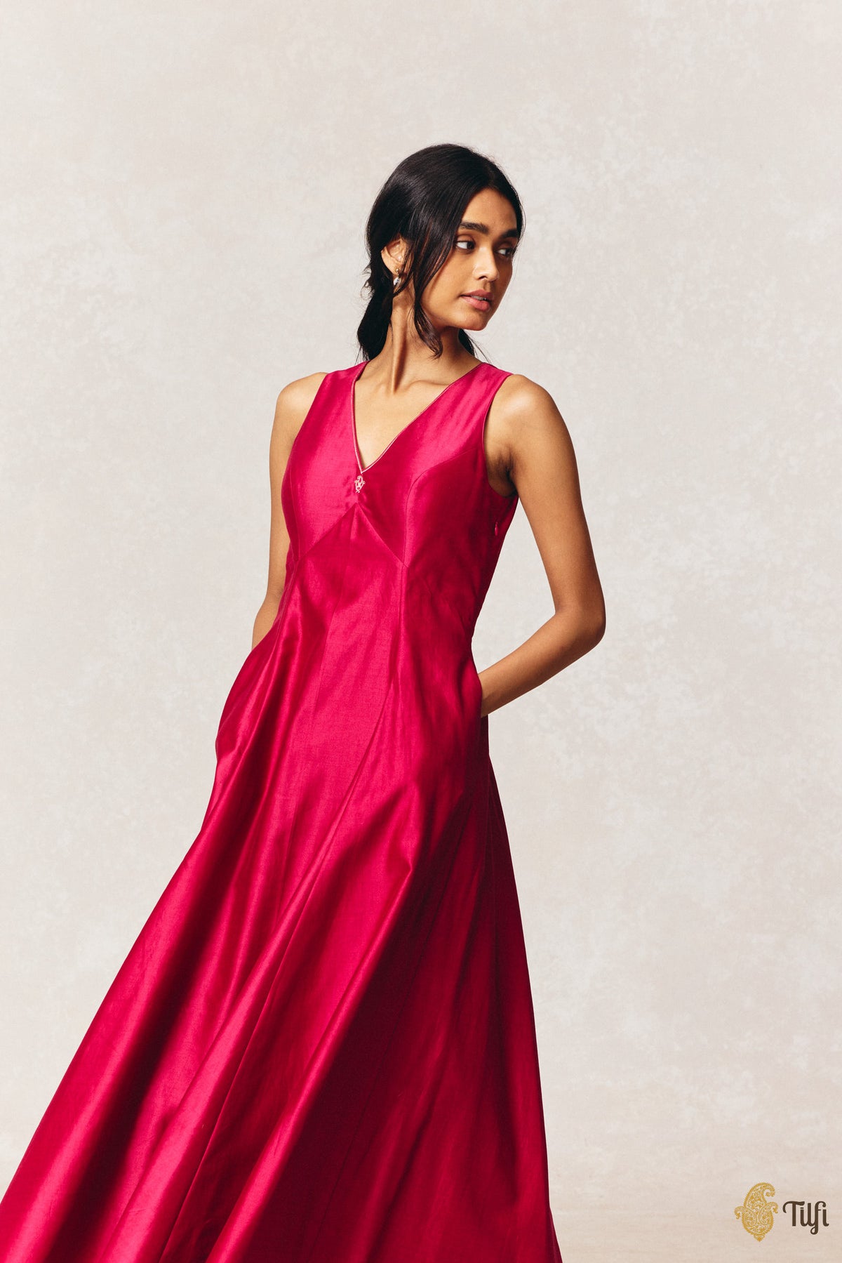 Rani Pink Pure Silk Cotton Tilfi Essentials Anarkali Suit Set