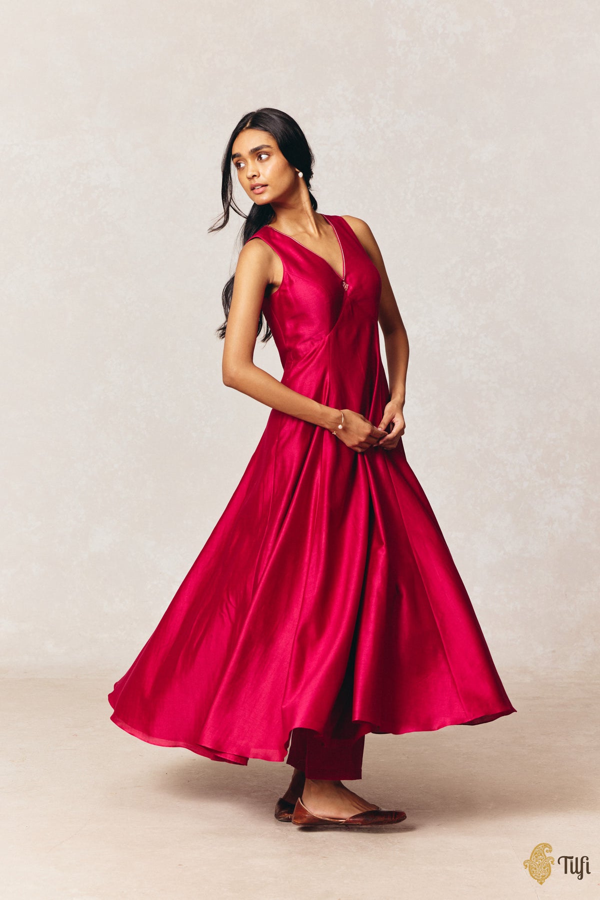 Rani Pink Pure Silk Cotton Tilfi Essentials Anarkali Suit Set