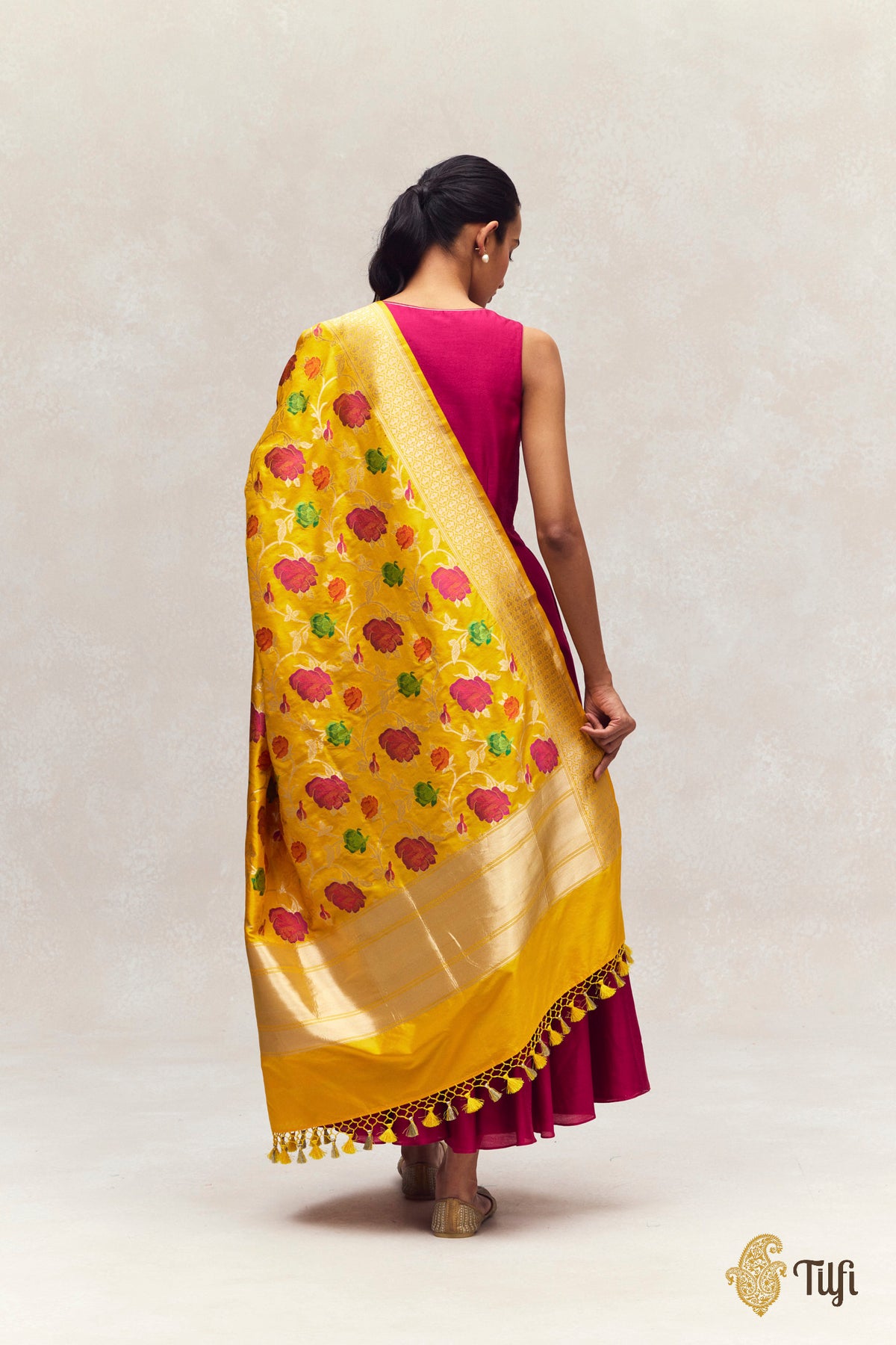 Yellow Pure Katan Silk Banarasi Handloom Dupatta