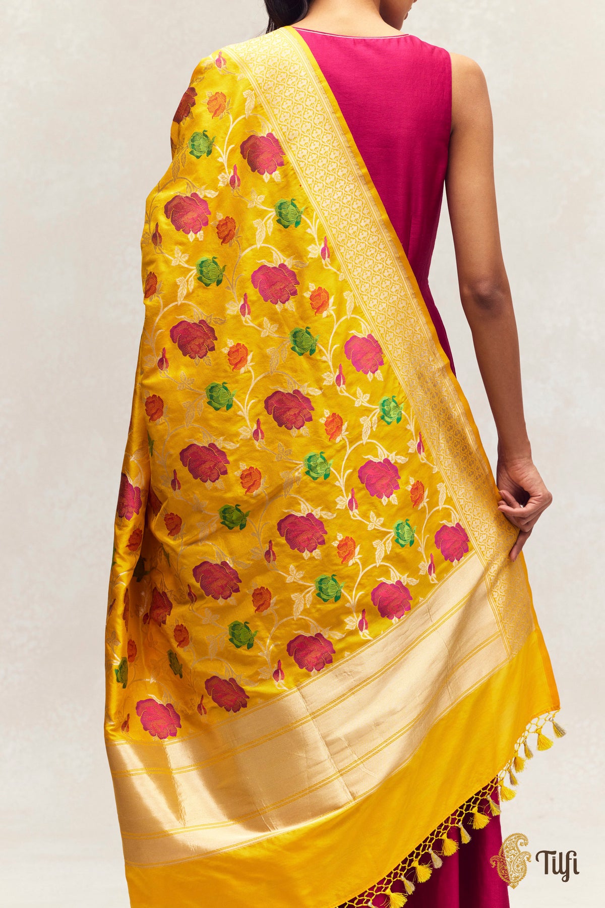 Yellow Pure Katan Silk Banarasi Handloom Dupatta