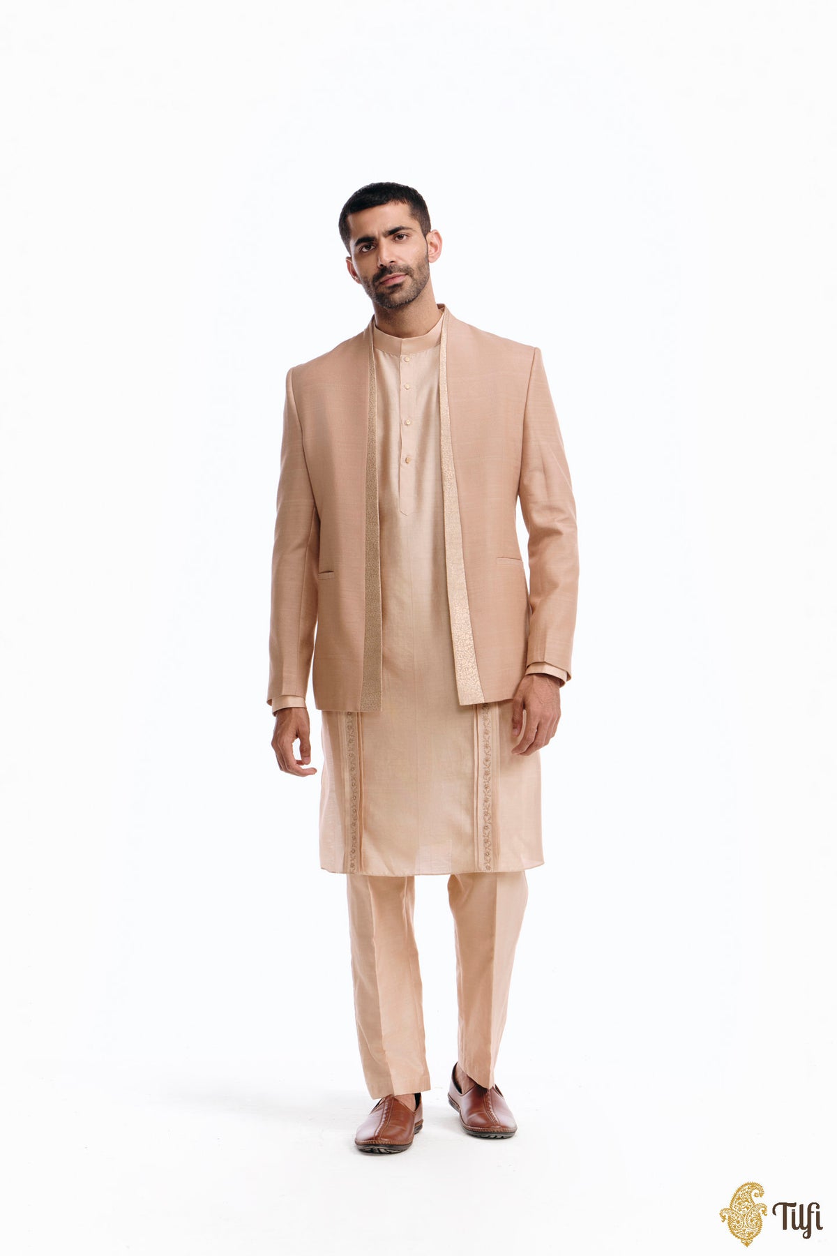 Beige Pure Monga Silk Handwoven Jacket