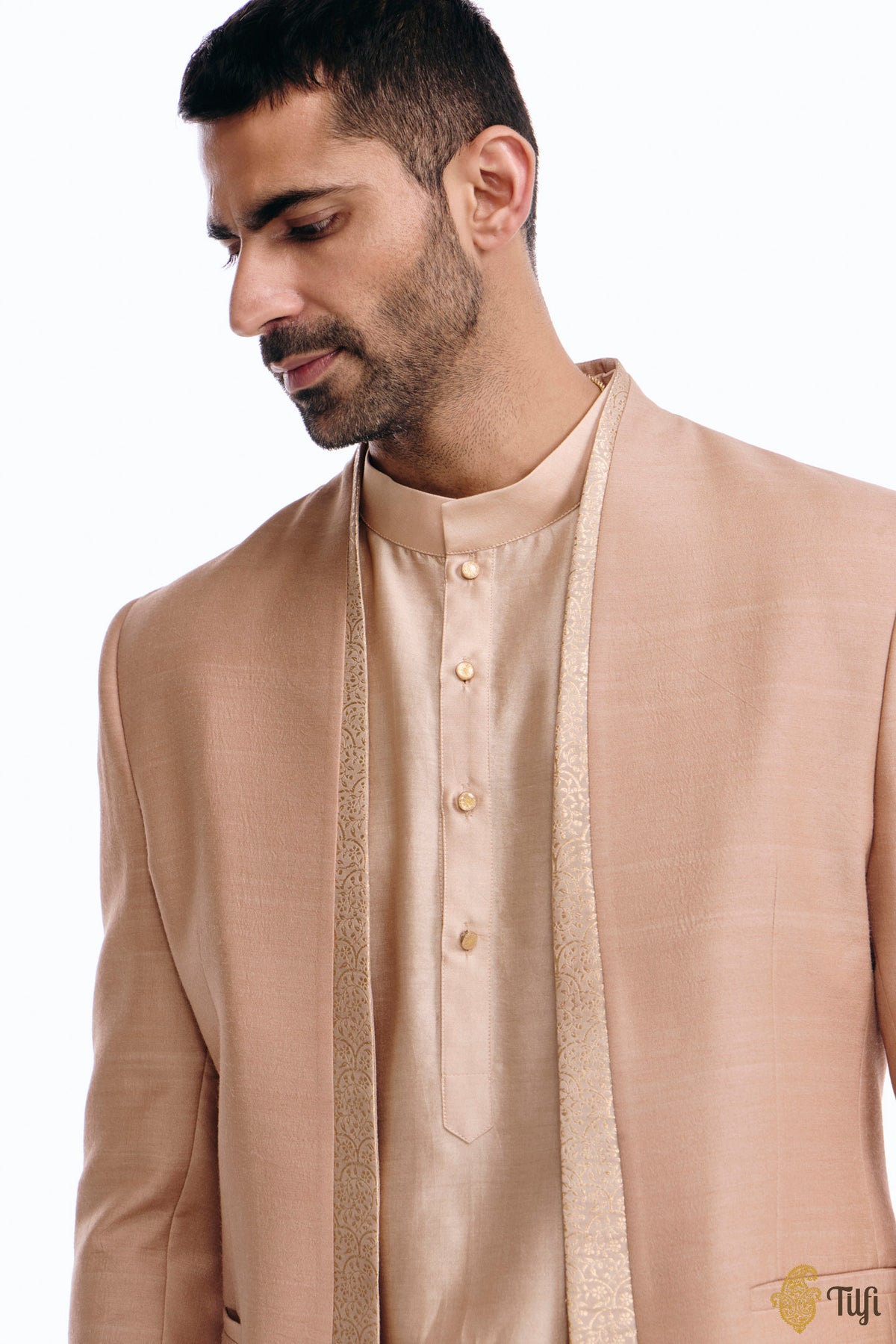 Beige Pure Monga Silk Handwoven Jacket