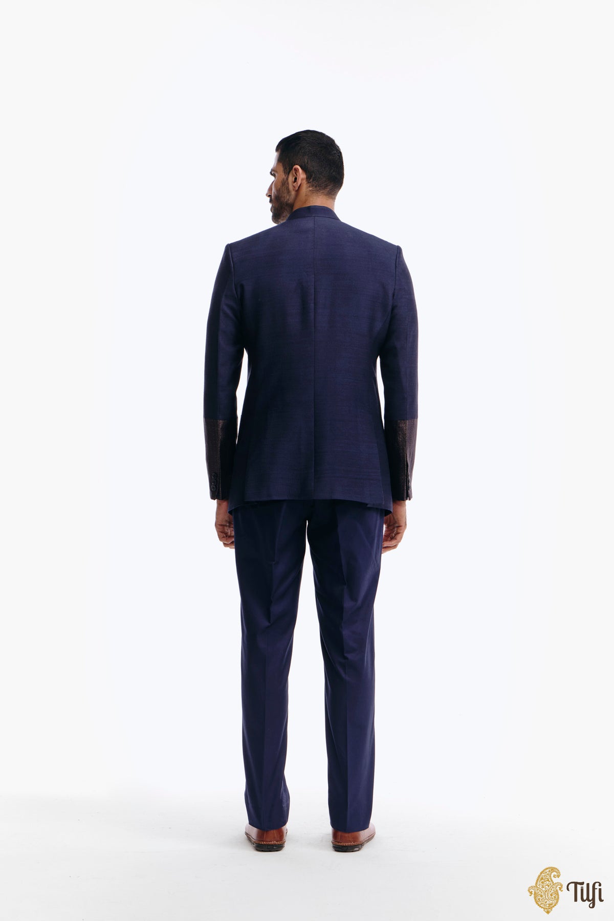 Deep Blue Pure Monga Silk Handwoven Bandhgala Set