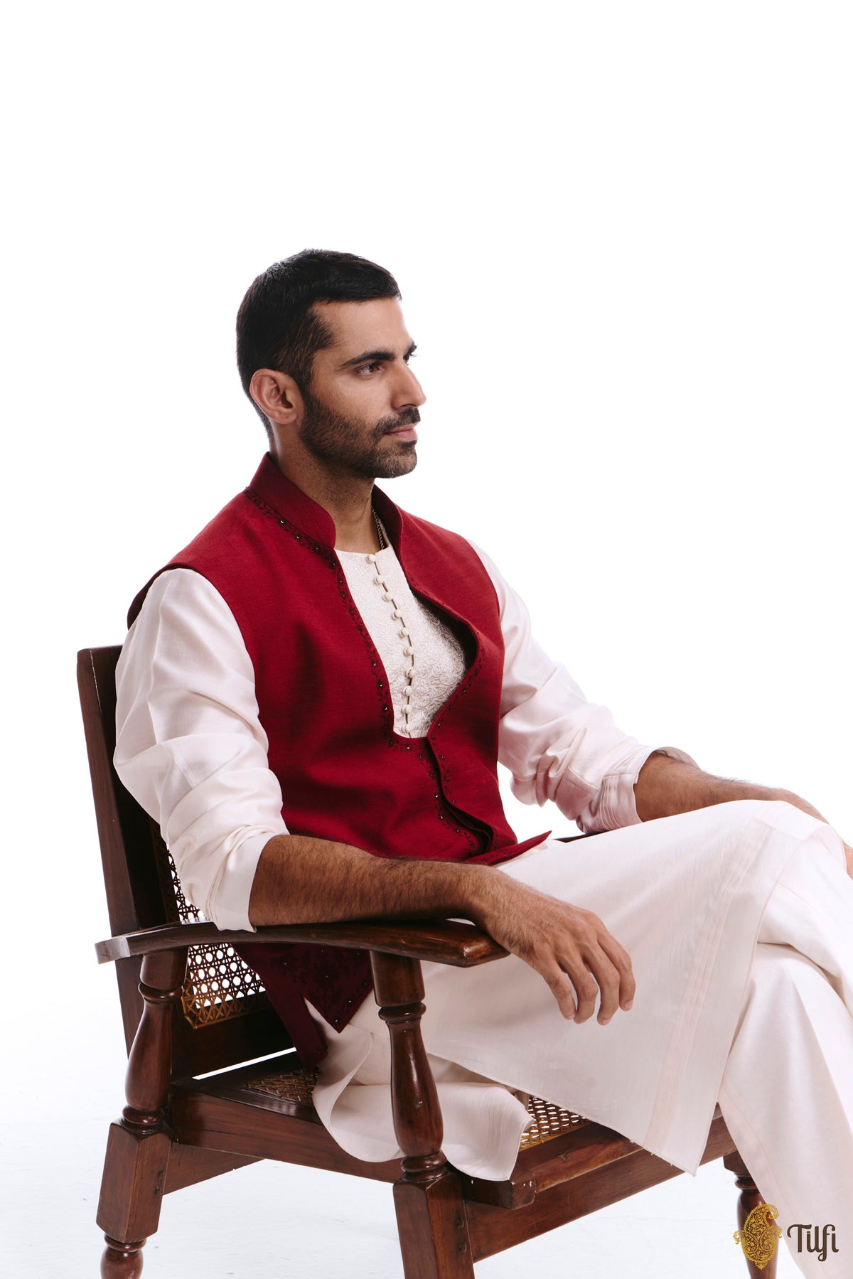 Deep Red Pure Raw Silk Handwoven Sadri