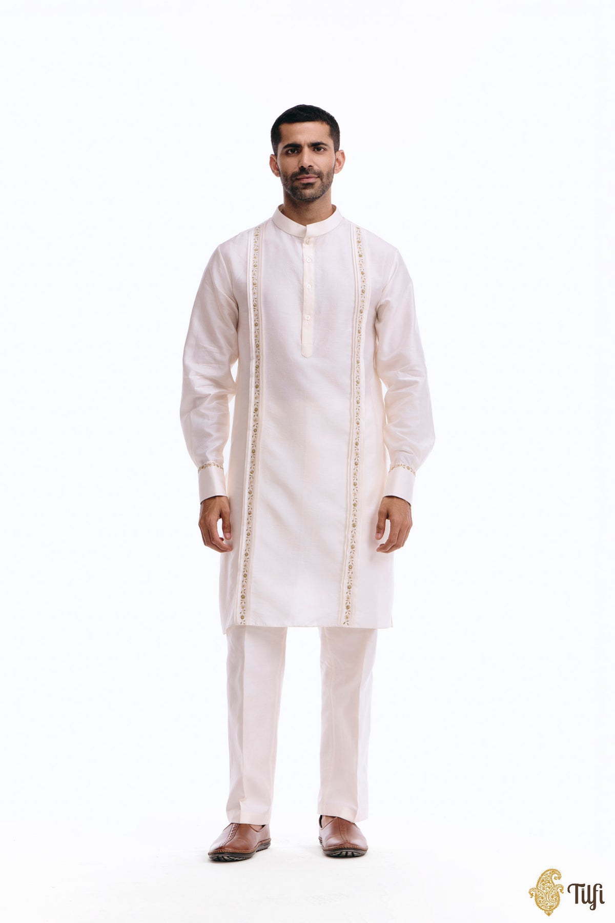 Off-White Pure Katan Silk Sherwani