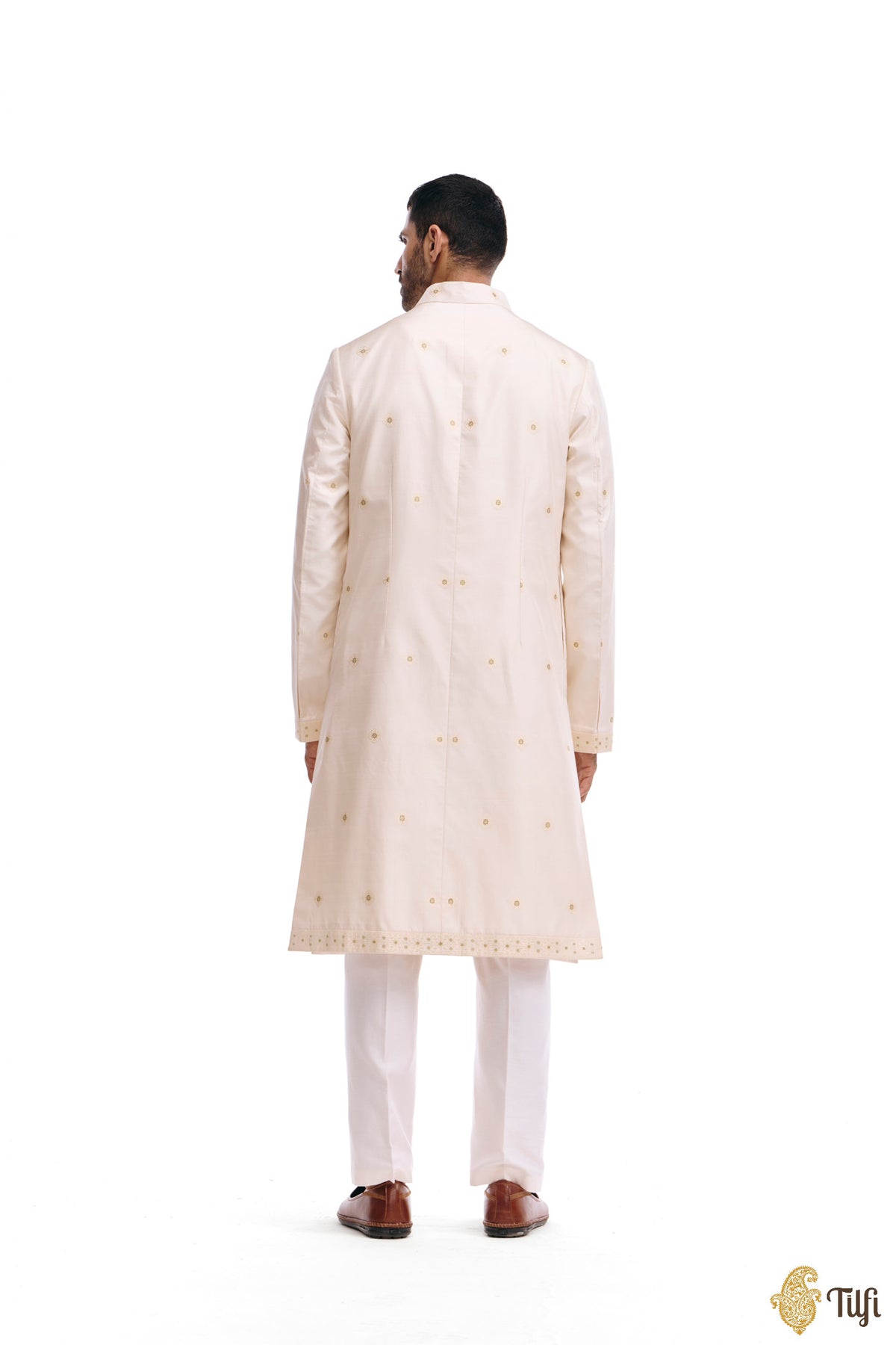 Off-White Pure Katan Silk Sherwani