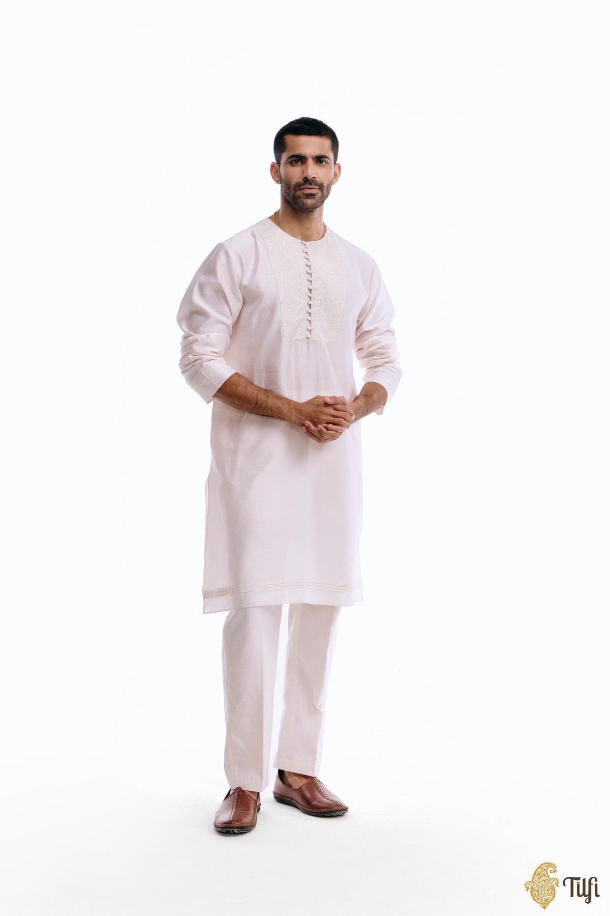Off-white Silk Cotton Embroidered Kurta Set