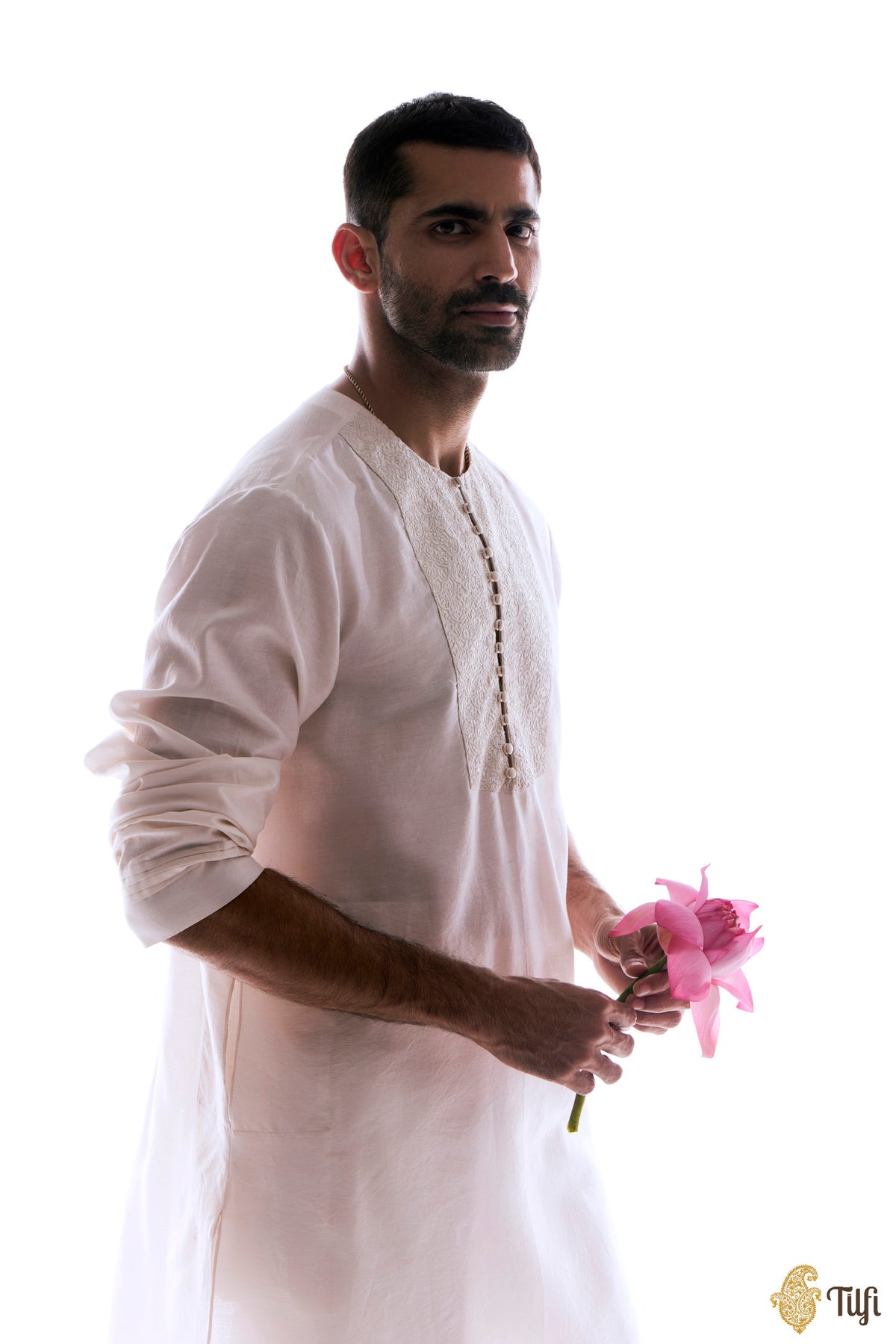 Off-white Silk Cotton Embroidered Kurta Set