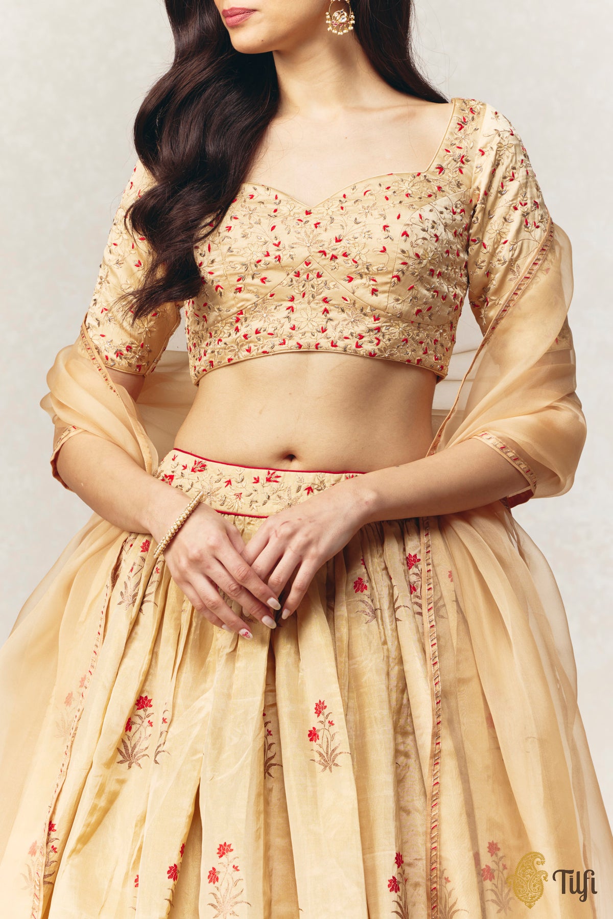 Gold Tissue Banarasi Handloom Lehenga Set with Hand-embroidered Dupatta