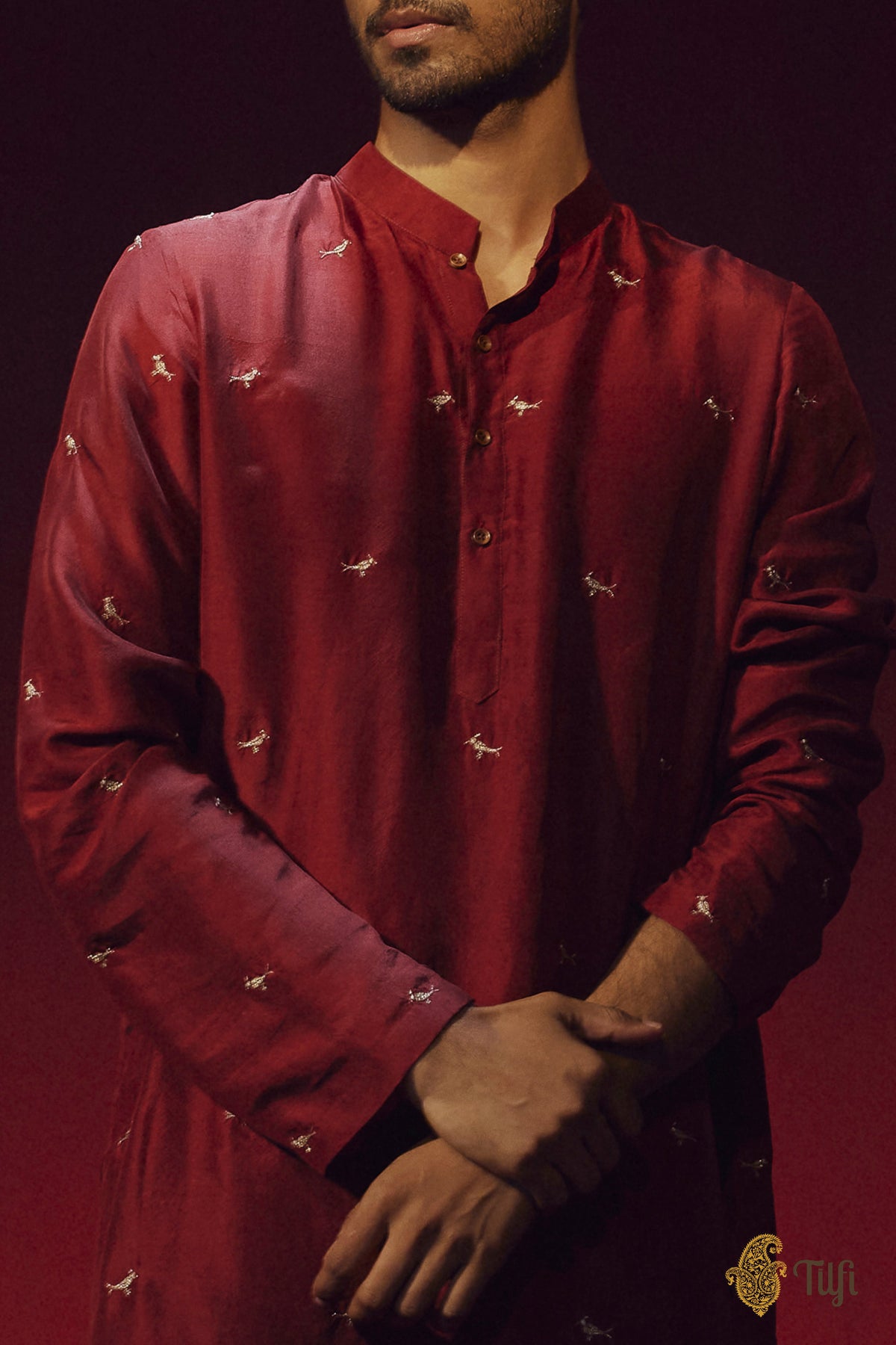 Maroon Hand-embroidered Kurta Suit Set