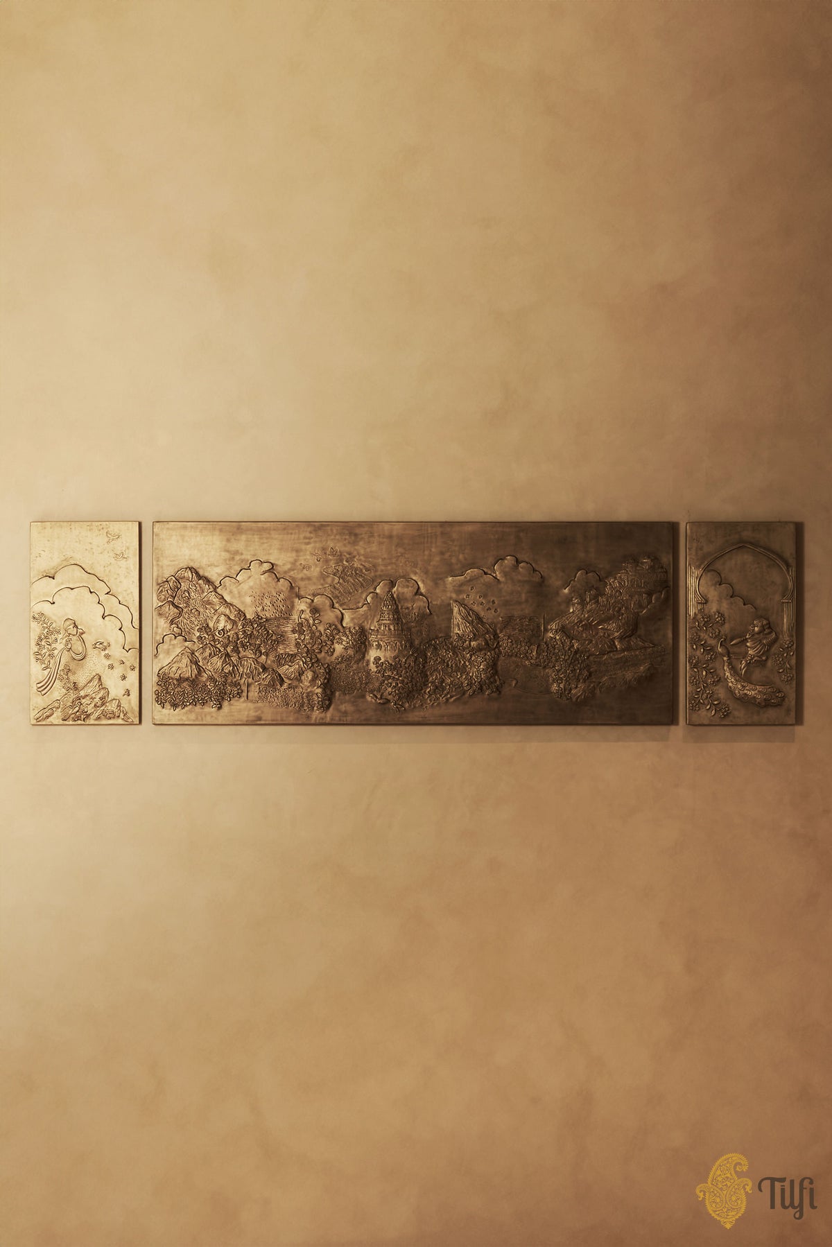'Meghdoot' Brass Metal Repoussé Wall Art