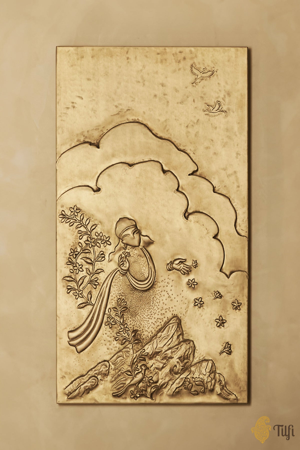 'Meghdoot' Brass Metal Repoussé Wall Art