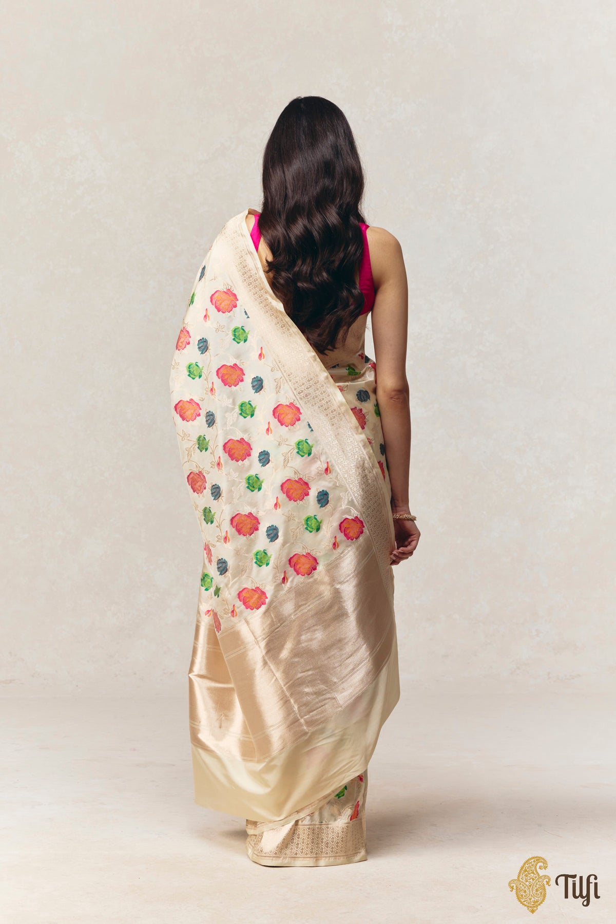 'Adana' Cream Pure Katan Silk Banarasi Handloom Saree