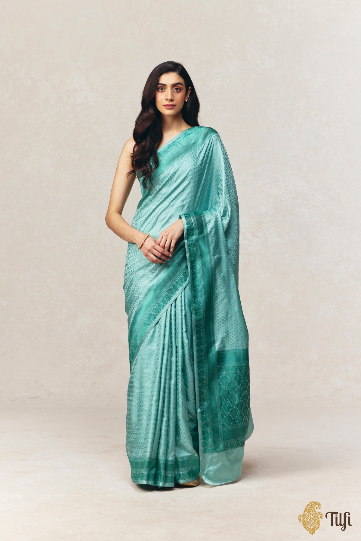 Aquamarine Pure Soft Satin Silk Banarasi Handloom Saree