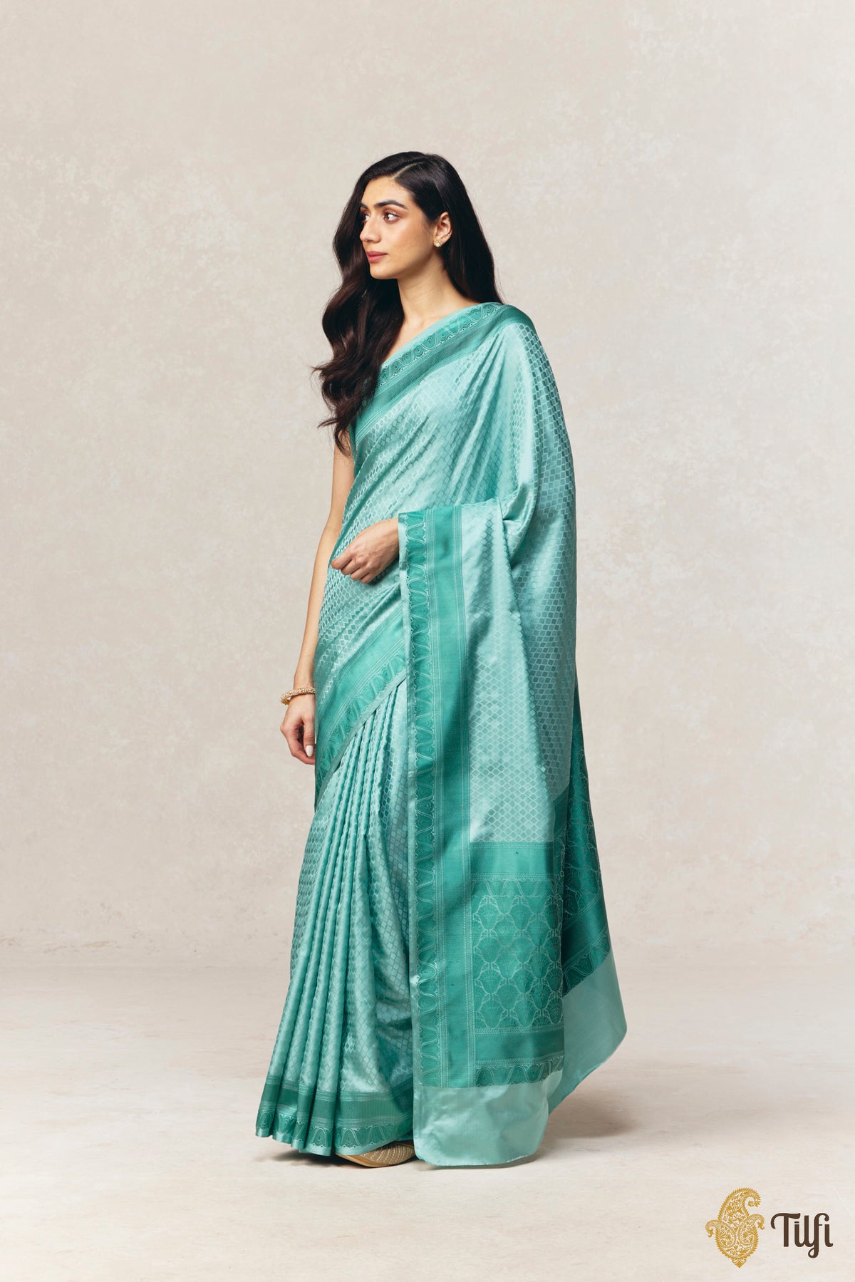 Aquamarine Pure Soft Satin Silk Banarasi Handloom Saree