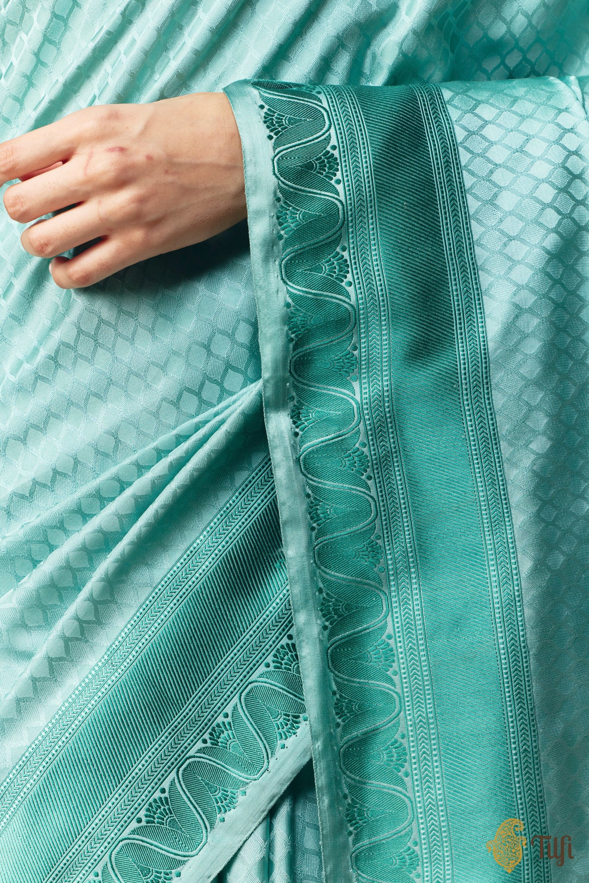 Aquamarine Pure Soft Satin Silk Banarasi Handloom Saree