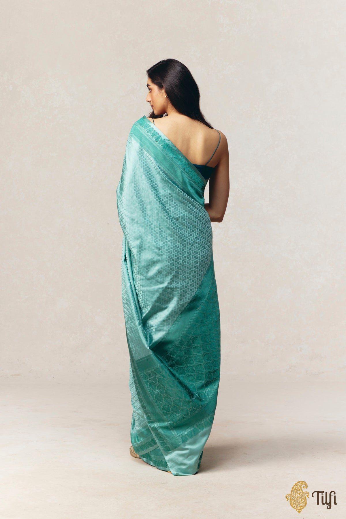 Aquamarine Pure Soft Satin Silk Banarasi Handloom Saree