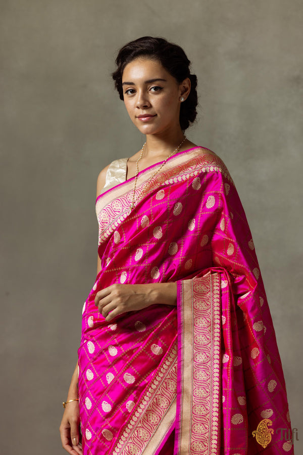 'Ragini' Red-Rani Pink Pure Katan Silk Banarasi Handloom Saree - Tilfi