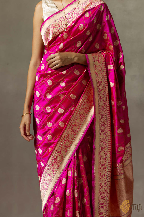 'Ragini' Red-Rani Pink Pure Katan Silk Banarasi Handloom Saree - Tilfi